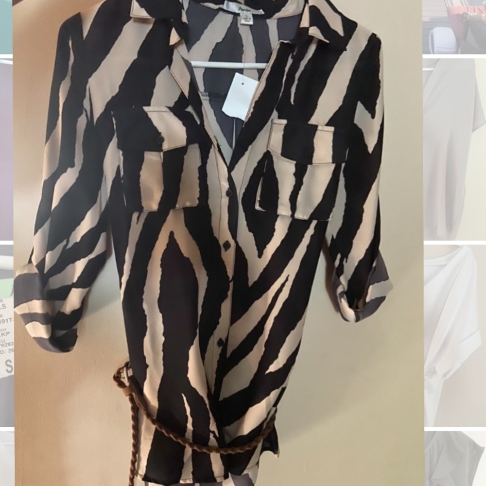 NEVER BEEN WORN blouse with tan braided belt